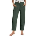 thumbnail image 3 of HVOBTTY Women's Straight Leg Trousers, Fall Pants for Women, Women's Casual Comfortable Solid Color Lightweight Elastic Waist Drawstring Pants with Pockets Army Green,S, 3 of 4