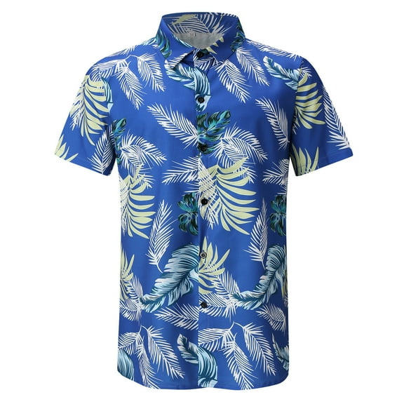 IROINNID Reduced Hawaiian Shirt for Men Hawaiian Short Sleeve Beach Shirt Printed Summer Button Down Shirts,Blue