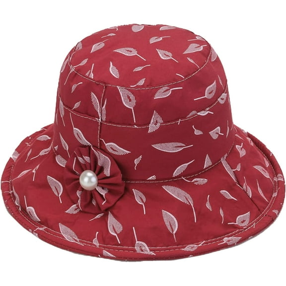 CoCopeaunts Summer Bucket Hat for Women White Pearl Decorated Beach Outdoor Travel Sunscreen Cotton Foldable Ladies Bucket Cap
