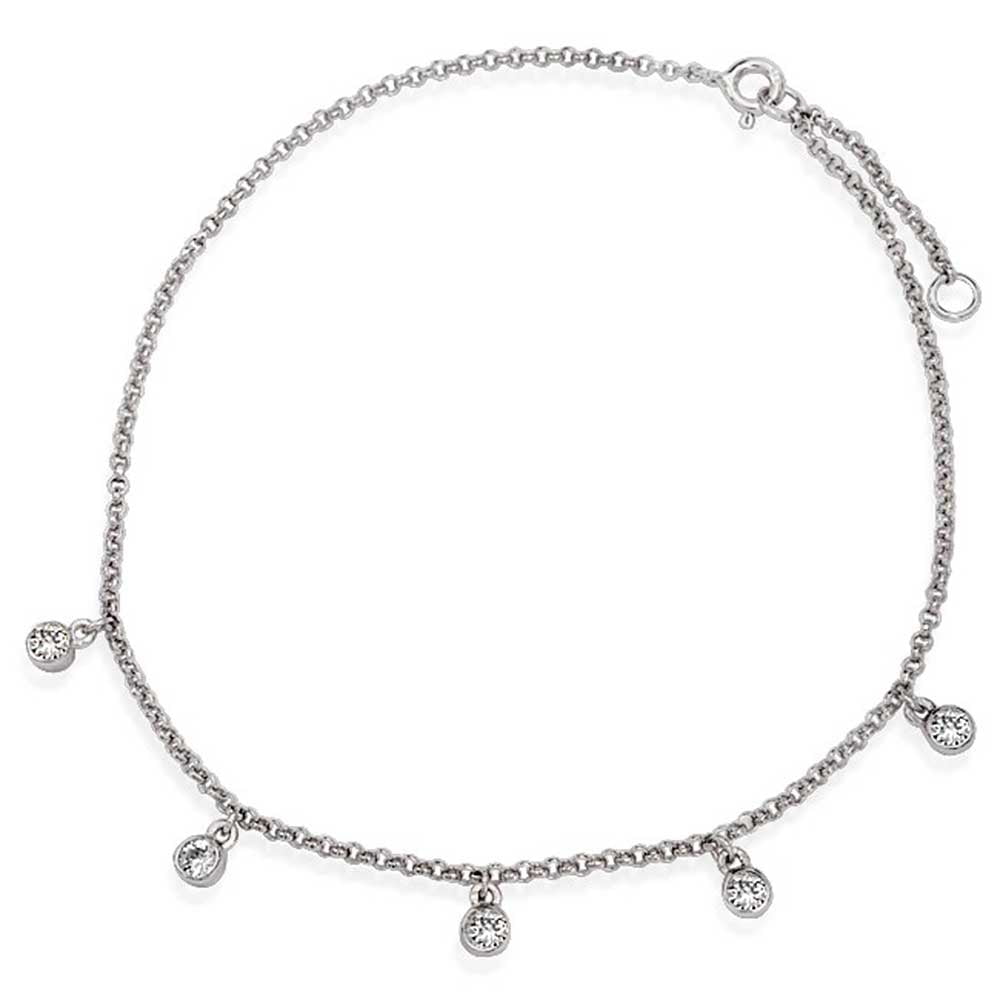 So Chic Jewels 925 Sterling Silver Elephant Anklet with Cubic Zirconia
