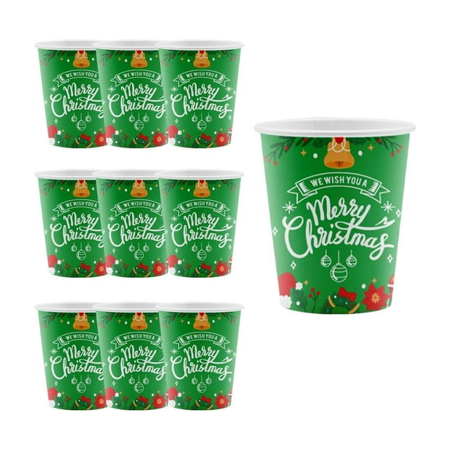 Christmas Paper Plates And Cups Set 10 Piece Red Christmas Tree Design 7.08 in 9.06 in 3.35 in Disposable Tableware For Holiday Parties