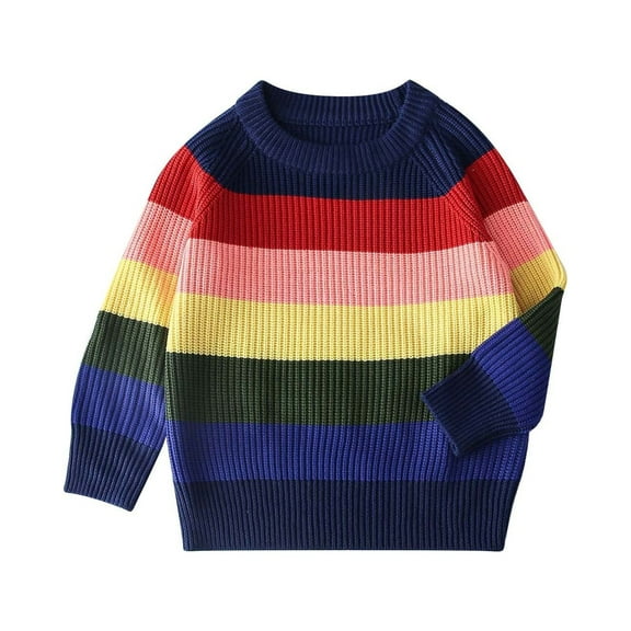 Generic Boys Warm Pullovers Toddler Kid Boys Girls Clothes Knitted Colorful Rainbow Sweater Cardigan Coat Tops Knitted Spring Winter Long Sleeve Top