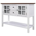 thumbnail image 3 of 45'' Console Table with 2 Glass Doors, Modern Wood Entryway Accent Sofa Table with 2 Drawers, 2 Cabinets and 1 Bottom Shelf, Beautiful Buffet Sideboard Storage Cabinet for Living Room, White & Brown, 3 of 7