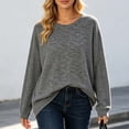 thumbnail image 4 of Karymi Plus Size Tops for Women, Crew Neck Long Sleeve Sweater, Heather Waffle Knit Loose Fit Pullover Top for Fall Winter, 4 of 6