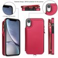 thumbnail image 7 of Wallet Case for Apple iPhone XR, with Crossbody Shoulder Strap & Hand Wrist Cards Holder Zipper Pocket Stand Feature Full Protective Shockpoof Phone Case for iPhone XR, Red, 7 of 7