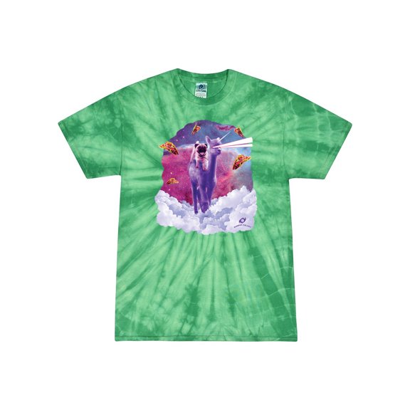 Wild Bobby, Cosmic Pug Riding Alpacacorn with Laser Eyes, Animal Lover, Tie-Dye Tees, Spiral Kelly, Large