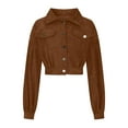 thumbnail image 4 of Usmixi Womens Cropped Coat Corduroy Jacket for Women Long Sleeve Lapel Button Up Shacket Coat Casual Solid Ladies Fall Loose Outerwear Tops with Pocket Winter Cropped Coat, 4 of 6