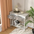 thumbnail image 6 of COSIEST Vintage Light Grey Distressed Solid Wood 2 Drawers Console Table for Narrow Entryway, 6 of 7