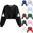 thumbnail image 4 of Halloween Women's Sweatshirts Fashion Short Crewneck Shirts Cute Funny Ghost Printed Blouses Casual T-Shirts Loose Sweatshirt Pullover Top 2025 Halloween Costumes, 4 of 4