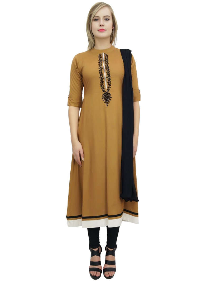 Atasi A-Line Kurti Salwar Kameez Brown Straight Suit Set With Dupatta Dress  - 26 - Walmart.com
