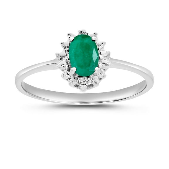 10k White Gold Oval Emerald And Diamond Ring