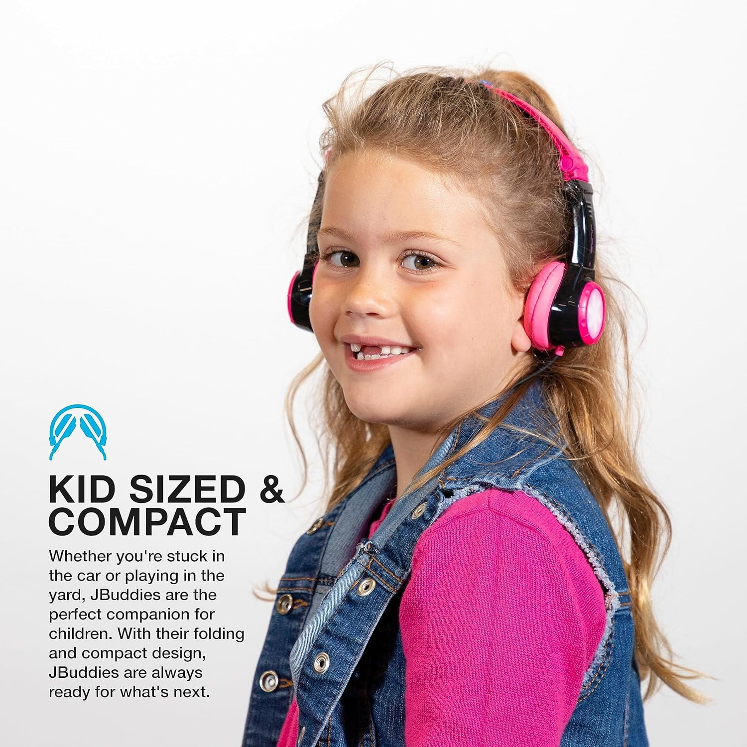 JLab Audio JBuddies Kids - folding, Volume Limiting Headphones, GUARANTEED FOR LIFE - Black / Pink