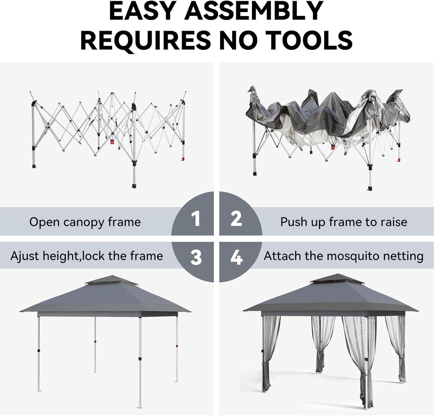 Senfot 12x12 FT Outdoor Folding Gazebo Canopy Tent with Mosquito Net Waterproof Windproof UV Resistant for Camping Party Yard Gray