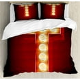 thumbnail image 1 of Letter T Queen Size Duvet Cover Set, Cinema Circus Club Theme Old Fashioned Show Business Inspired Typography, Decorative 3 Piece Bedding Set with 2 Pillow Shams, Ruby Yellow Black, by Ambesonne, 1 of 3
