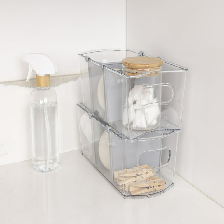 Mainstays Plastic Closet and Laundry Bin with Removable Dividers - Slim 12  L x 6' W - Clear 
