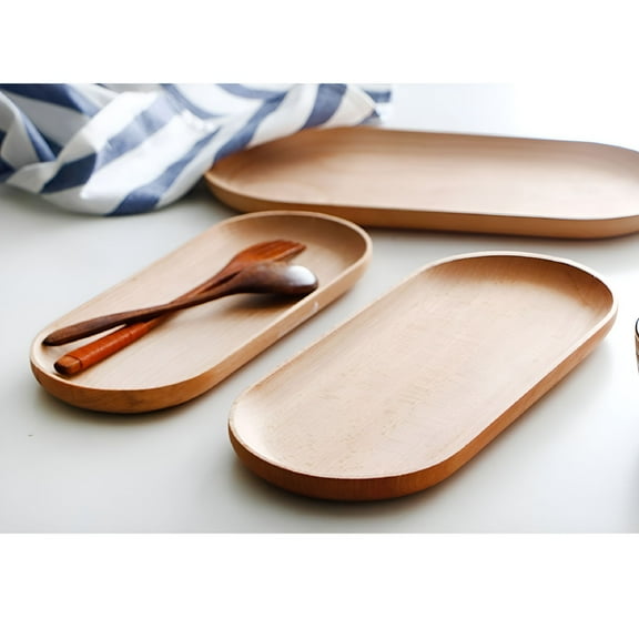LAMIRO Mini Oval Wooden Storage Tray Small Platter Wooden Tray Home Kitchen Decorative