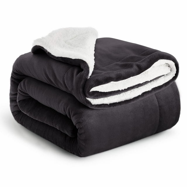 IR Imperial Rooms Manta de forro polar Sherpa tamaño doble para sofá – Mantas negras gruesas y cálidas y esponjosas para invierno, suave y esponjosa manta doble para cama de 59.8 x 79.9 in