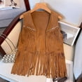 thumbnail image 6 of GJSYRH Women's Fringe Vest Crop Jacket 70s Hippie Suede Tassel Cardigan, 6 of 9