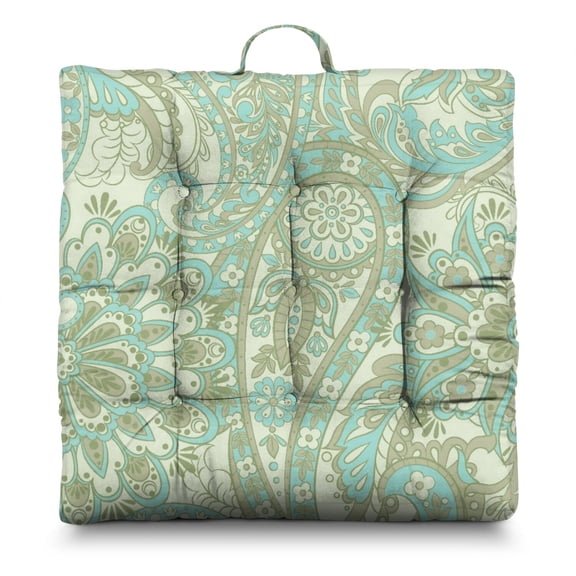 French Country Meditation Pillow – 22x22 Inch Square Floor Cushion, Elegant Paisley Floral Print, Soft Support for Yoga, Lounge & Fireplace Seating (Aesthetic)