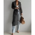 thumbnail image 4 of ZOELNIC Women's Summer Mesh Sheer See Through Double Breasted Midi Trench Coat Belted Lightweight Cardigan, 2XL, 4 of 5