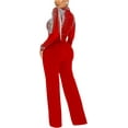 thumbnail image 2 of HLSOHJP Women's Rhinestone Sheer Mesh Jumpsuit Long Sleeve Wide Shoulder Pad See Through Tassel One Piece Overalls, 2 of 7