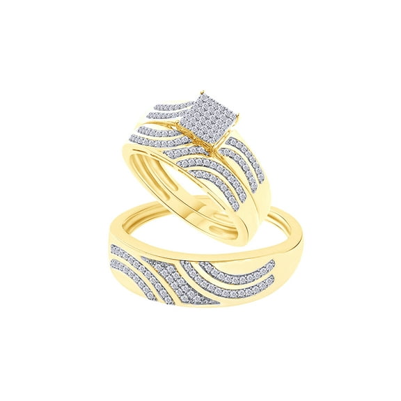 AFFY White Natural Diamond Engagement & Wedding Trio Bridal Ring Set In 10k Yellow Gold (0.4 Cttw)