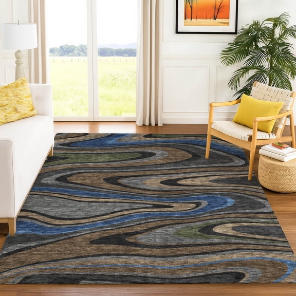 Addison Rugs Chantille Indoor/Outdoor Contemporary Abstract Black Machine Washable Rectangle Rug, 10' x 14'