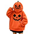 thumbnail image 4 of AJGRHE Halloween Women's Hooded Sweatshirt Pumpkin Fashion Hooded Printed Long Sleeve Sweatshirt Court Style Cosplay Tunic Gown for Women Men Orange S, 4 of 6