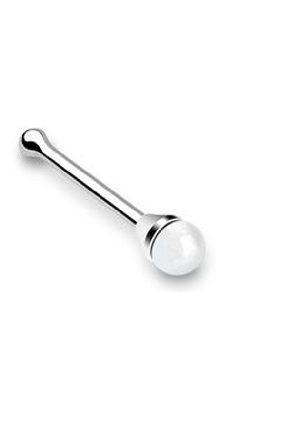 Round Semi Precious Stone Nose Bone Stud In .925 Sterling Silver - White Jade