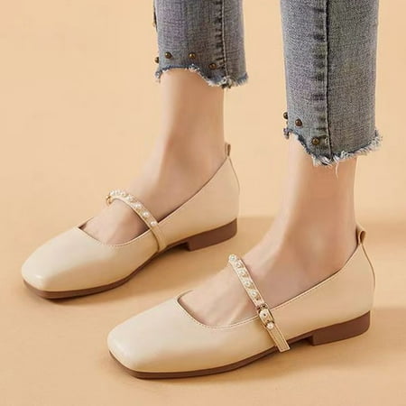 

Christmas Fashion Summer And Autumn Women Casual Shoes Pearl Buckle Solid Color Shallow Mouth Low Heel Casual