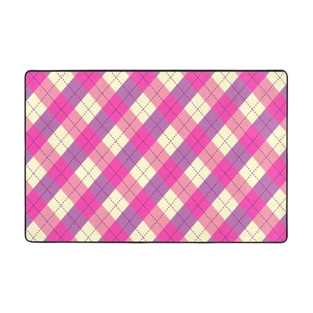 Bathroom Rug Non-Slip Mat, Super Soft Absorbent Bath Mat - Pastel Pink Plaid Argyle Plaid Flannel Non-Slip Floor Mat, 36"x24"