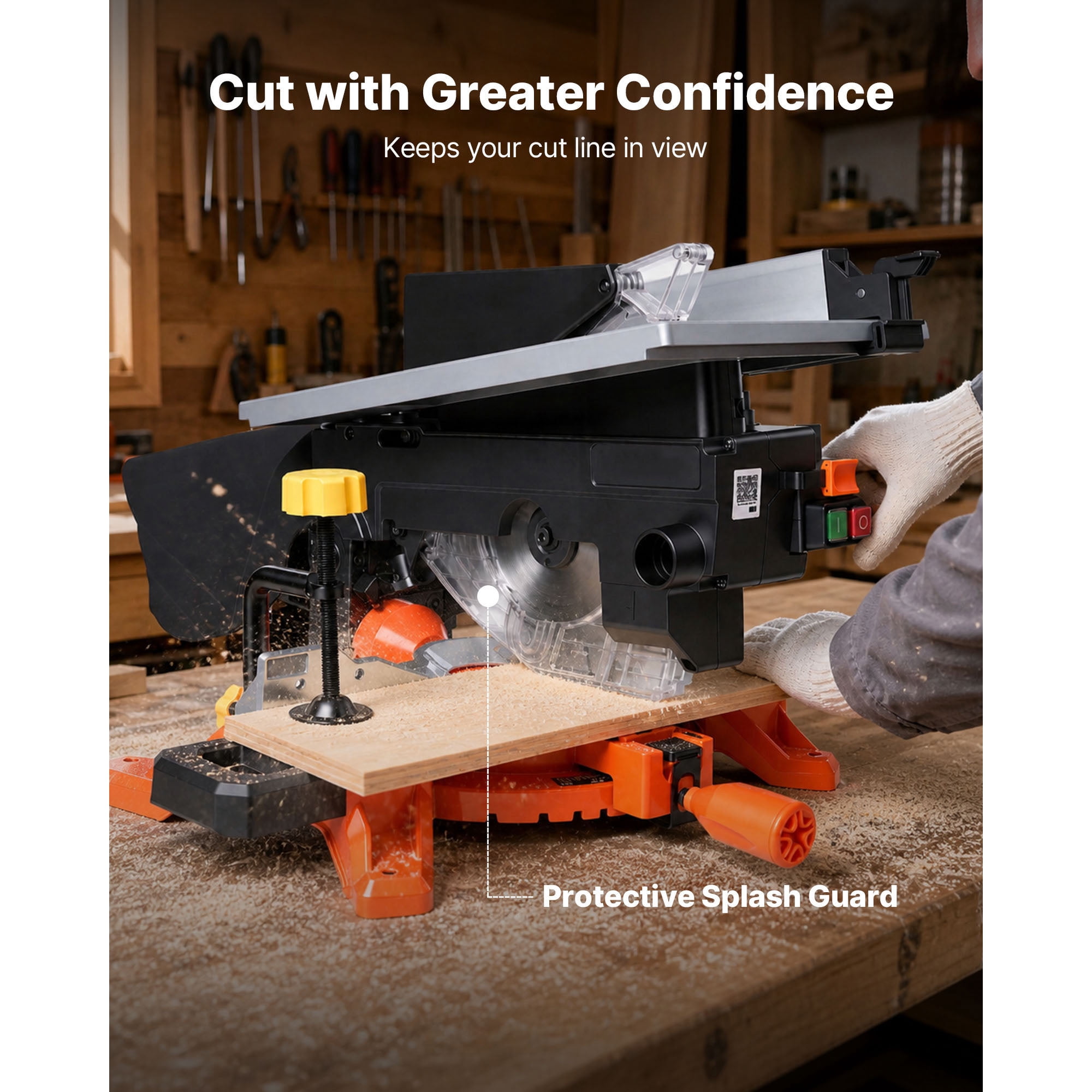 KFFKFF Compound Miter Saw, 8-1/4 inch Blade, Dual-Function Miter/Table Saw, Featuring Laser Alignment, Adjustable Cutting Angles, 4800 RPM Speed, Equipped with Splash Guard, Suitable for Wood, Metal