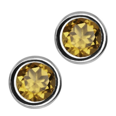 1.60 Ct Round Whiskey Quartz Sterling Silver bezel - Earrings 6mm
