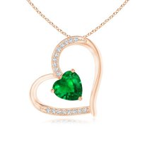 ANGARA Natural Emerald and Diamond Tilted Heart Pendant in 14K Rose Gold for Women (Size-6mm) | May Birthstone, Birthday, Anniversary, Jewelry Gift for Women | Natural Emerald Necklace