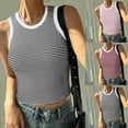 thumbnail image 5 of WREESH Women Striped High Neck Ribbed Sleeveless Tank Top Thick Strap Slim Fit Racerback Shirt, 5 of 5