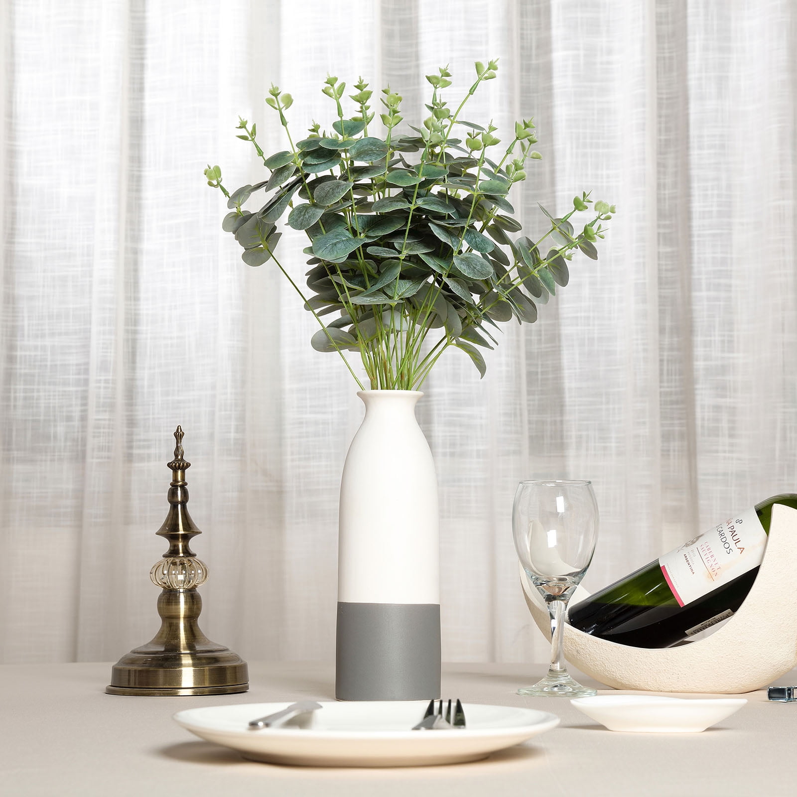 BalsaCircle 2 Pieces 19' Frosted Green Branches Artificial Eucalyptus Greenery Tabletop