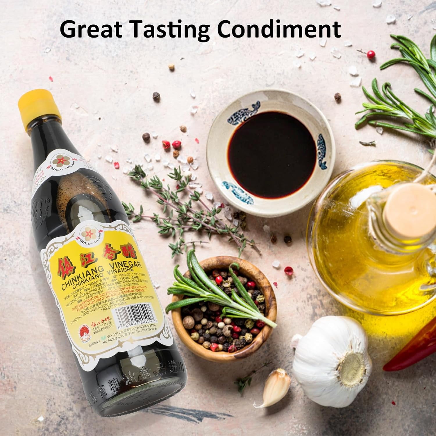 NineChef Bundle - Gold Plum Chinkiang Vinegar 18.6 fl oz (Pack of 2) plus NineChef Brand Long Handle Spoon