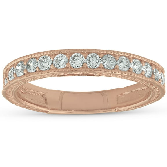 Pompeii 14k Rose Gold 1/3ct Diamond Vintage Wedding Ring Scroll Pattern Stackable Band