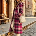 thumbnail image 2 of Jewelreauty Womens Plaid Long Overcoats, Hooded Long Sleeve Wool Blend Peacoat Calf Length Winter Fall Jackets (S, Hot Pink), 2 of 7