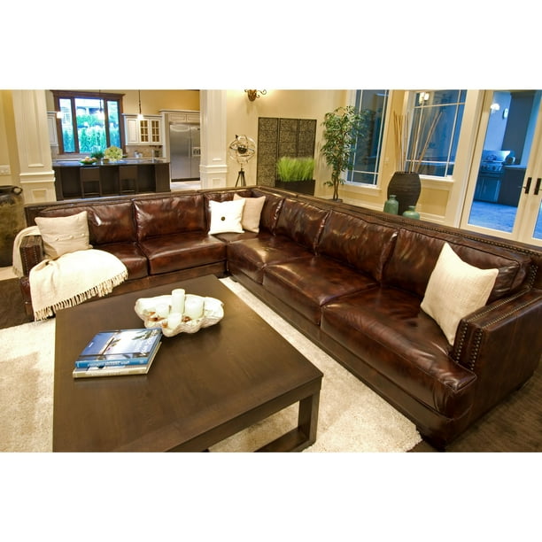 Easton Top Grain Leather Sectional in Saddle Color (Left Arm Sofa