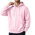 thumbnail image 2 of Men Full Zip Up Hoodie Sweatshirt Long Sleeve Drawstring Hood With Kangaroo Pocket Soft Fleece Casual Workout Streetwear Hooded Jacket Tops Pink XL, 2 of 6