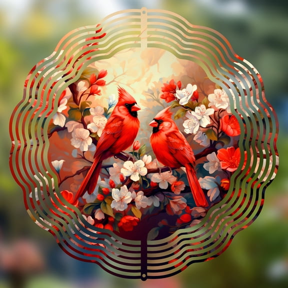 Cheerful Cardinals Taking Flight Metal Wind Spinner Vibrant Songbird Garden Art