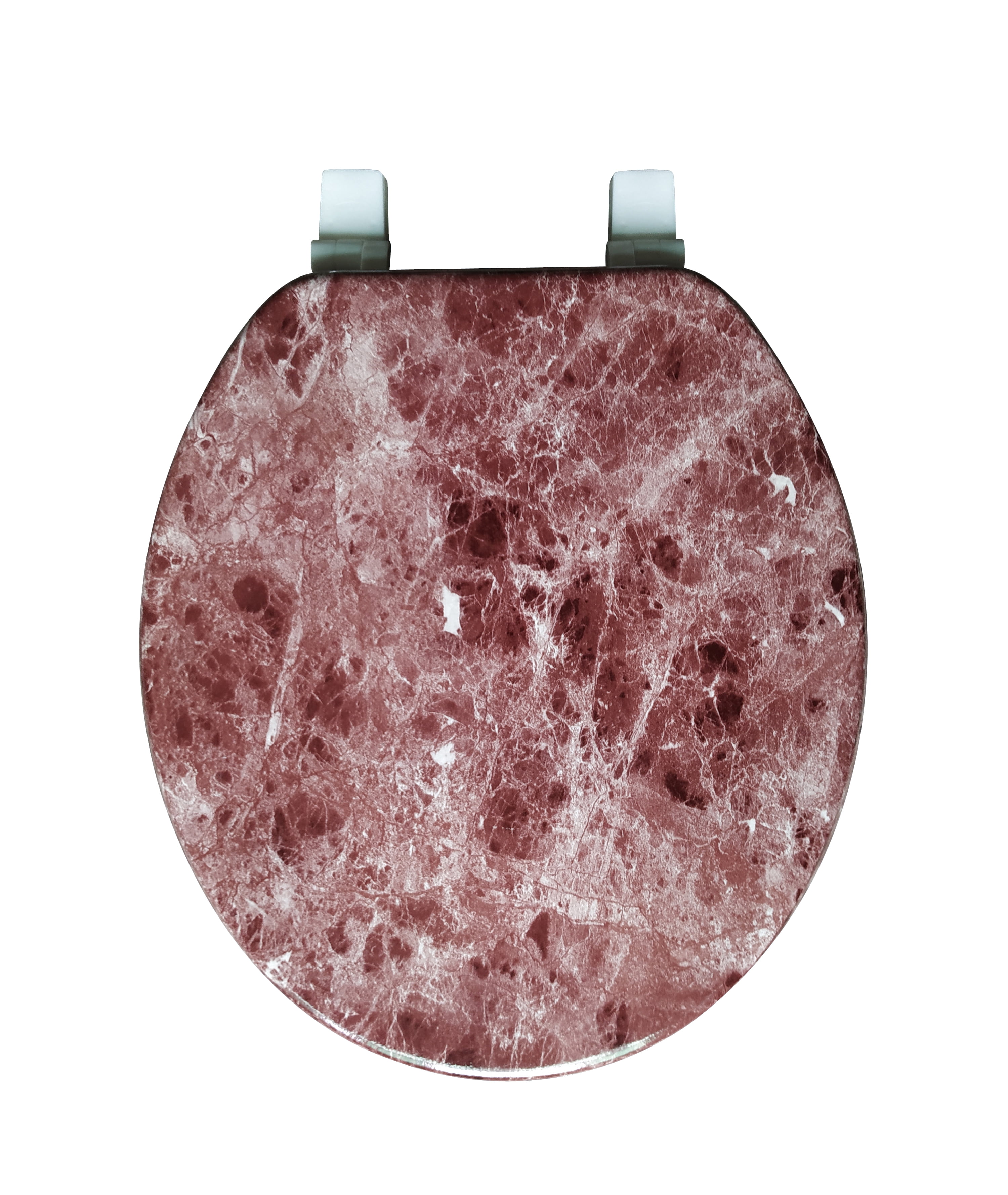 Dream Bath Heavy Duty Round Toilet Seat with non-slip seat and quick-attach easy install hardware, Marbleized Wood Burgundy