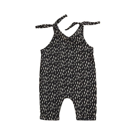 

Seyurigaoka Baby Summer Sleeveless Romper V-neck Lace-up Dots Print Jumpsuit