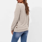 SUNBS Women's Long Sleeve Tunic Blouses Fall Button Side Ruched Shirts Crewneck Casual Tops Fashion Clothes