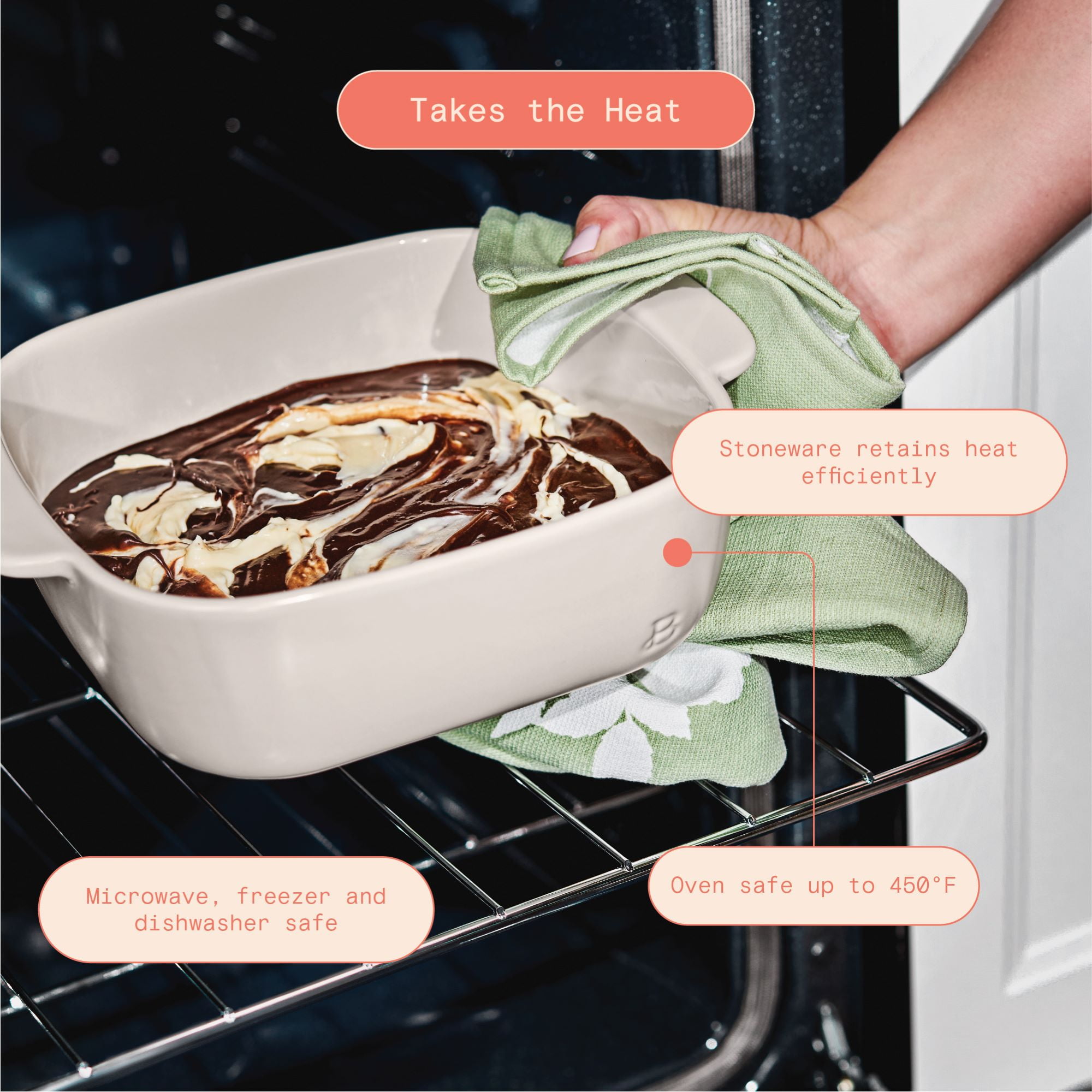 Beautiful 8”x8” Stoneware Baking Dish, Porcini Taupe by Drew Barrymore