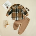 thumbnail image 2 of newwalpole Baby Boy Clothes Infant Toddler Boy Outfits Plaid Long Sleeve Shirt and Pants Set Fall Winter Clothing Brown for Size 18-24 Months, 2 of 6