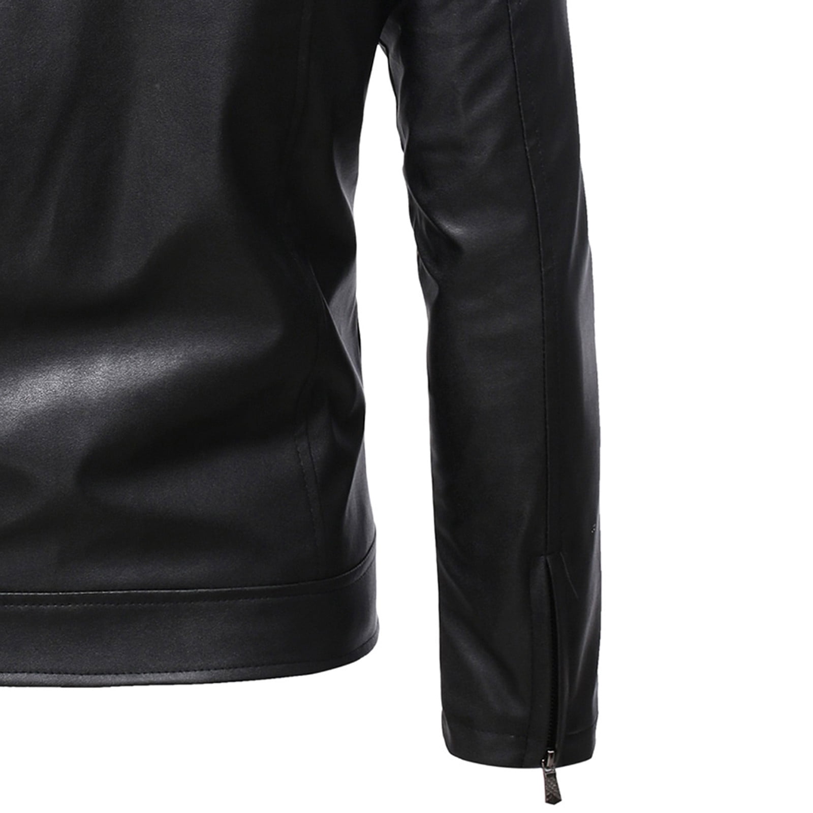 Azrian Men's Leather Plus Fleece Jacket, Motorcycle Jacket, Warm Leather Jacket Black 8(L)