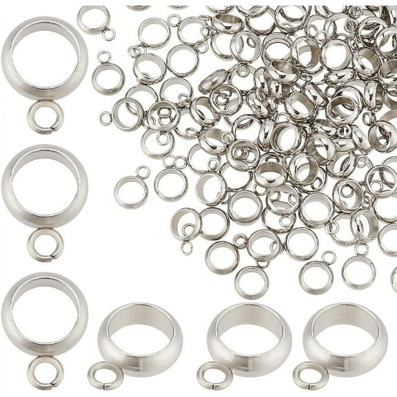 120 Pcs Stainless Steel Bail Bead 5mm Ring Bail Beads Metal Link Bail Beads with Loop Spacer Beads Connector Hanger for DIY Connecting Pendant Charms Bracelet Jewelry
