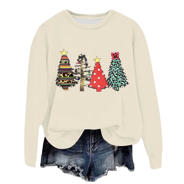 VBARHMQRT Mignon Chandail à Capuchon Femme à Manches Longues Col Rond Imprimé de Noël Léger
